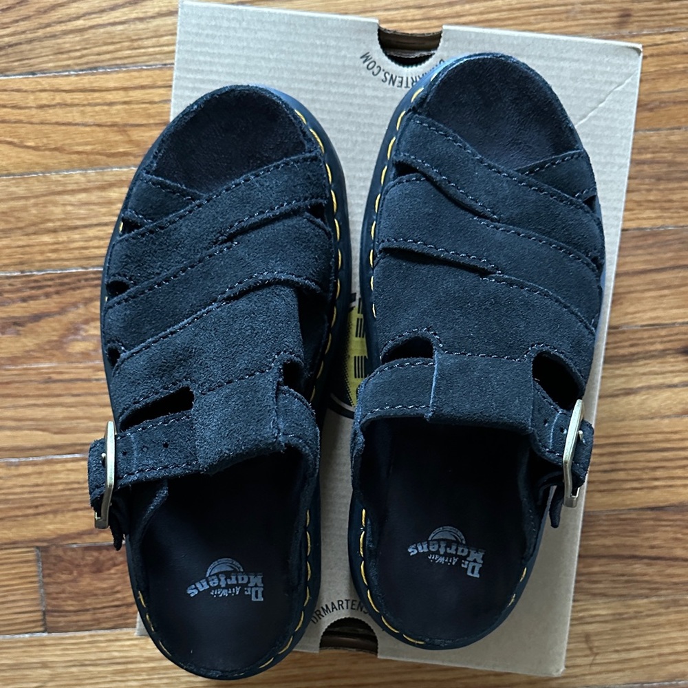 Dr. Martens Black Suede Sandals with Buckle